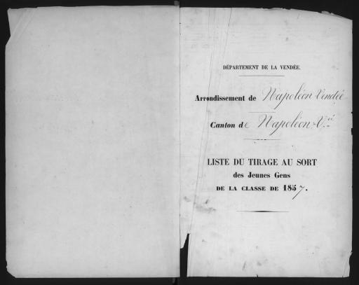 Listes de tirage au sort des jeunes gens, classe 1857 - par arrondissement et par canton